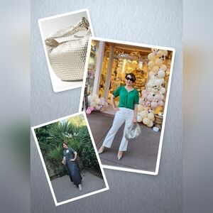 EUC WHBM Luxurious Silver Genuine Leather Woven Knot Bag